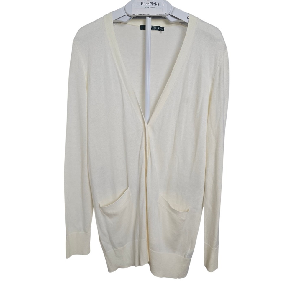 Lauren Ralph Lauren Cardigan M Ivory Cream Quiet Luxury Classic Open Front